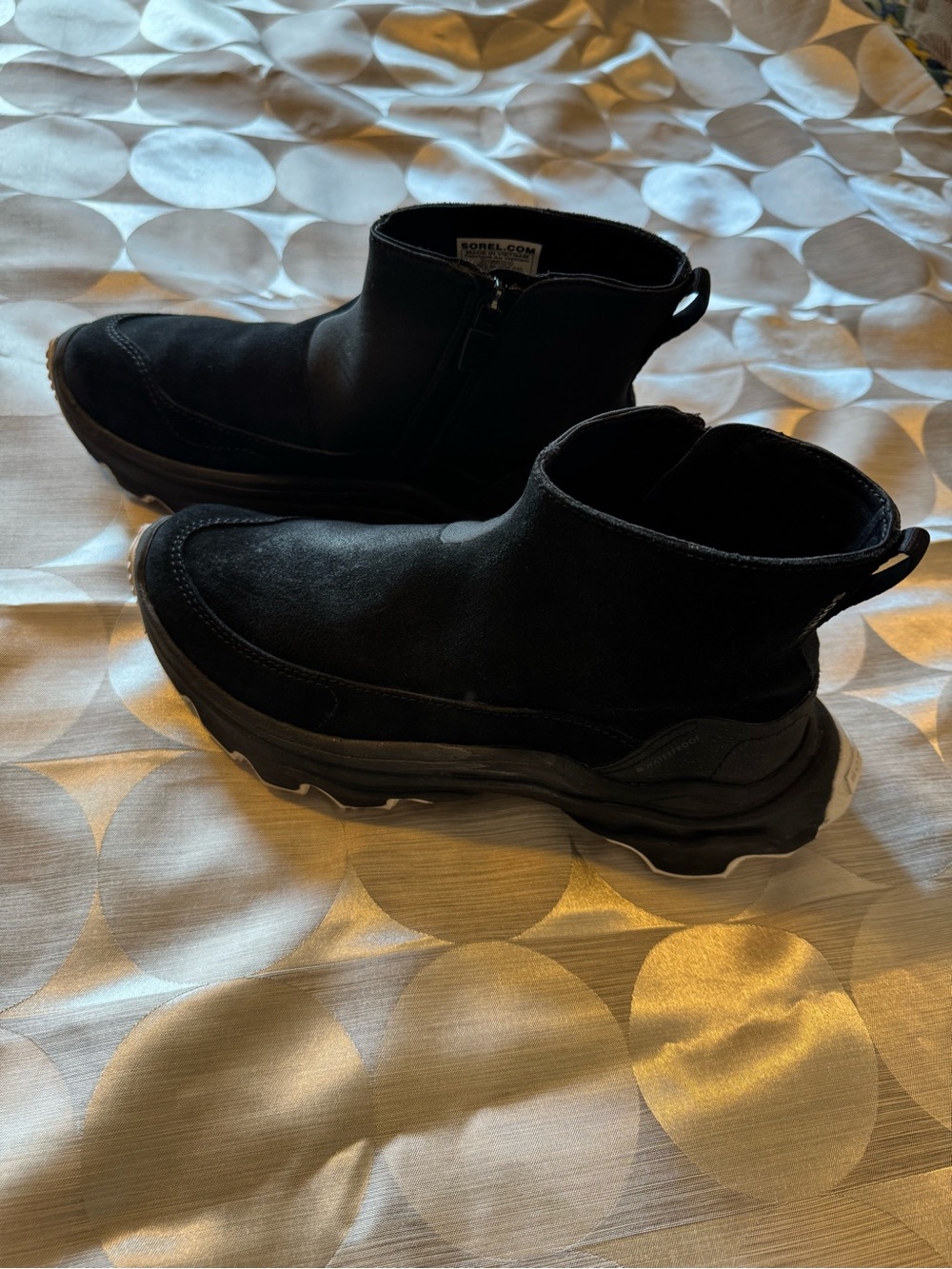 Sorel Black waterproof Women's chunky sole Ankle Booties with Side Zip.